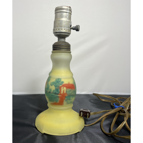 Vintage Art Deco Era Frosted Reverse Painted Yellow Glass Lamp Base, Test Works - Picture 1 of 12